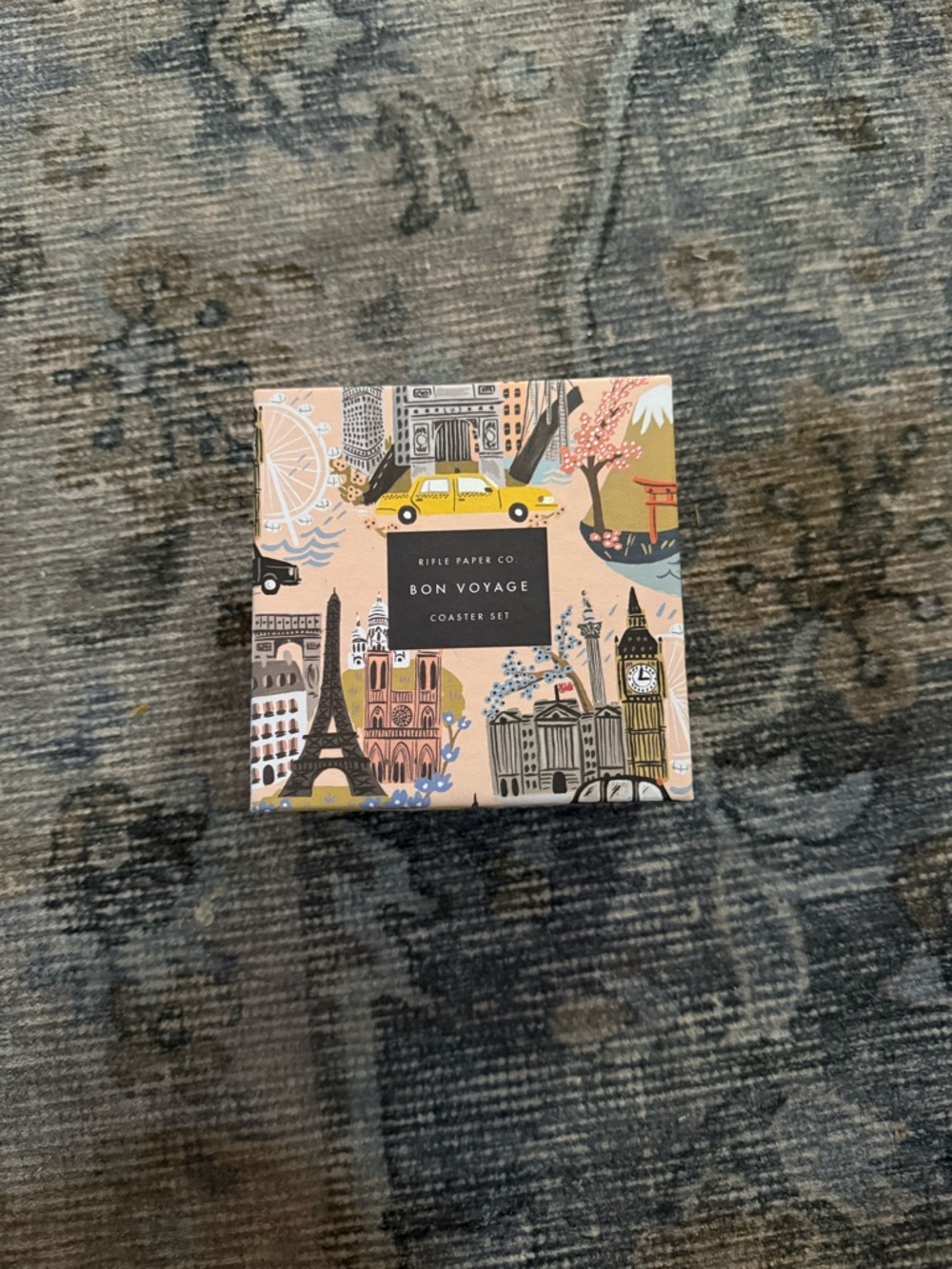 Rifle Paper Co. Pastel Travel Coaster Set — Peach, Navy, Cream, Mustard